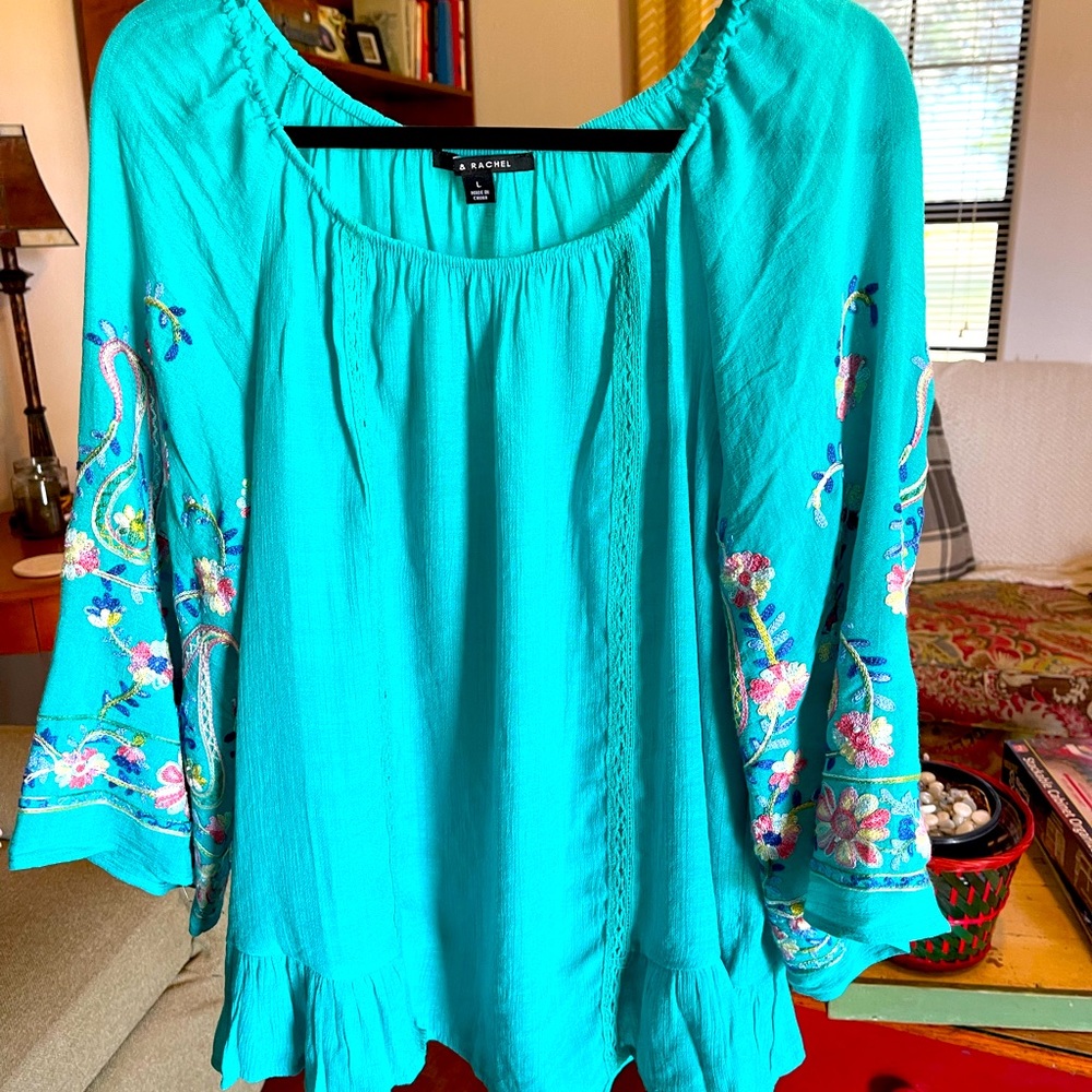 Turquoise embroidered top